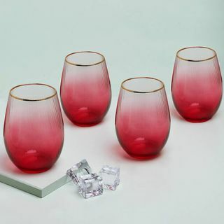 Set aus vier gerippten Monroe-Tumbler-Gläsern in Ombré-Optik