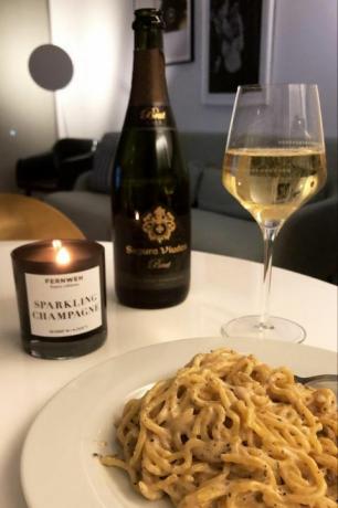 Pastadinner mit Champagner