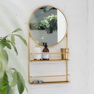 Gold oder Silber runder Badezimmerspiegel mit Regalen