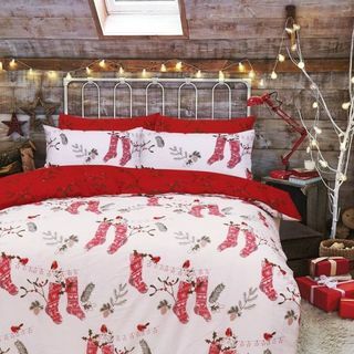 Weihnachtsstrumpf Rot Weiß Wende Bettbezug
