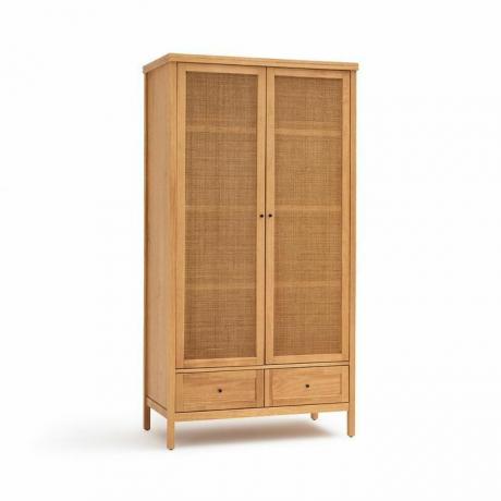 Kleiderschrank aus massivem Kiefernholz und Rattan