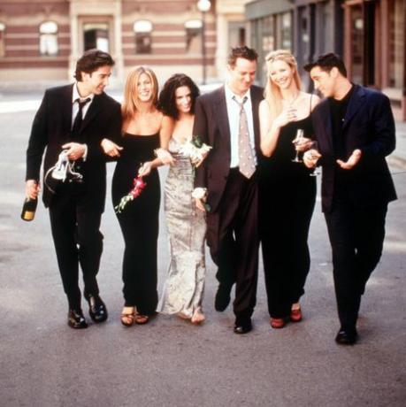 Die Besetzung der Freunde 1999 2000 Staffel Von L R: David Schwimmer Jennifer Aniston Courteney Cox Ar