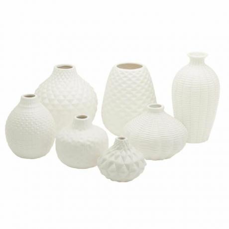 Handwerker-Knospen-Vasen mit Schnitzereien aus weißer Keramik