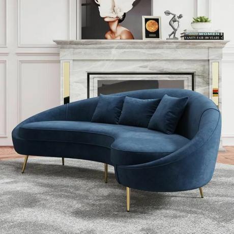 Gebogenes Sofa aus blauem Samt