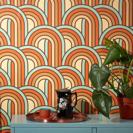 Keep on Rollin' Wallpaper in Duck Egg Blue, Burnt Orange und Sand