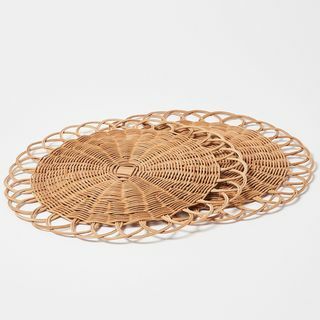 Braunes Rattan-Blumen-Tischset, 2er-Set