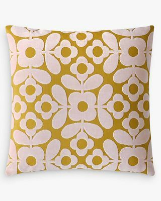 Orla Kiely Blumenfliesen Samtkissen, Citrin / Pink