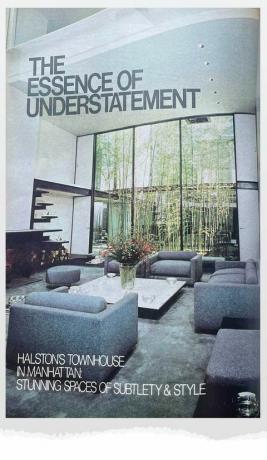 Modedesigner Halstons Manhattan Townhouse, entworfen von Paul Rudolph, wie in der Ausgabe von House Beautifuls Oktober 1977 zu sehen