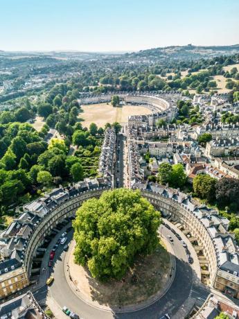 Die Stadt Bath und der Zirkus aus der Vogelperspektive